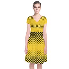 Dot Halftone Pattern Vector Short Sleeve Front Wrap Dress by Mariart