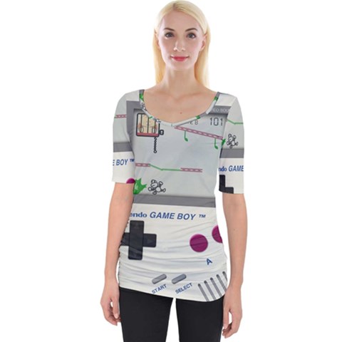 Game Boy White Wide Neckline Tee by Sudhe