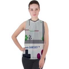 Game Boy White Mock Neck Chiffon Sleeveless Top