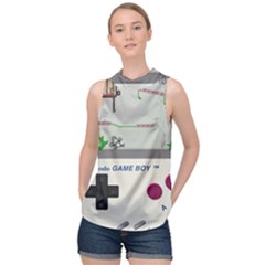 Game Boy White High Neck Satin Top