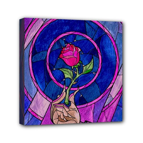 Enchanted Rose Stained Glass Mini Canvas 6  X 6  (stretched) by Sudhe