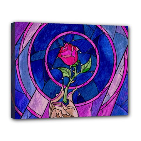 Enchanted Rose Stained Glass Canvas 14  X 11  (stretched) by Sudhe