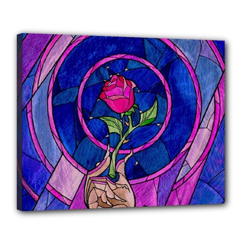 Enchanted Rose Stained Glass Canvas 20  X 16  (stretched) by Sudhe