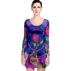 Enchanted Rose Stained Glass Long Sleeve Bodycon Dress by Sudhe