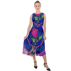 Enchanted Rose Stained Glass Midi Tie-back Chiffon Dress by Sudhe