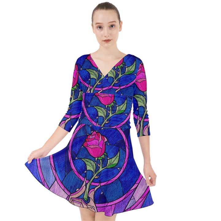 Enchanted Rose Stained Glass Quarter Sleeve Front Wrap Dress