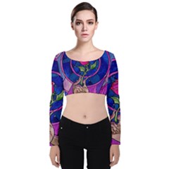 Enchanted Rose Stained Glass Velvet Long Sleeve Crop Top by Sudhe