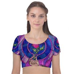 Enchanted Rose Stained Glass Velvet Short Sleeve Crop Top  by Sudhe