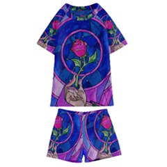 Enchanted Rose Stained Glass Kids  Swim Tee And Shorts Set by Sudhe