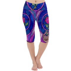 Enchanted Rose Stained Glass Lightweight Velour Cropped Yoga Leggings by Sudhe