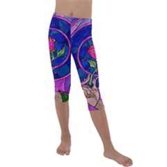 Enchanted Rose Stained Glass Kids  Lightweight Velour Capri Leggings  by Sudhe