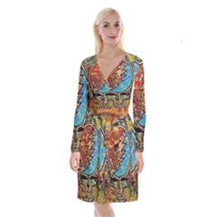 Grateful Dead Rock Band Long Sleeve Velvet Front Wrap Dress by Sudhe