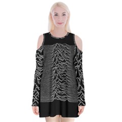 Grayscale Joy Division Graph Unknown Pleasures Velvet Long Sleeve Shoulder Cutout Dress by Sudhe