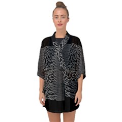 Grayscale Joy Division Graph Unknown Pleasures Half Sleeve Chiffon Kimono by Sudhe