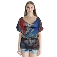 Grateful Dead Logo V-neck Flutter Sleeve Top by Sudhe