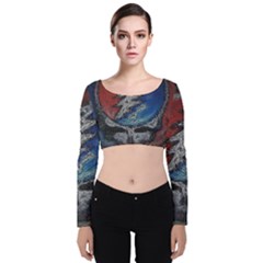 Grateful Dead Logo Velvet Long Sleeve Crop Top by Sudhe