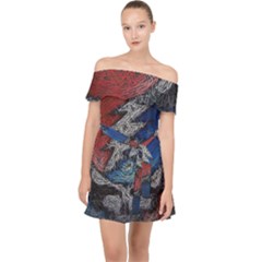 Grateful Dead Logo Off Shoulder Chiffon Dress by Sudhe