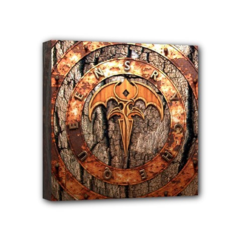 Queensryche Heavy Metal Hard Rock Bands Logo On Wood Mini Canvas 4  X 4  (stretched) by Sudhe