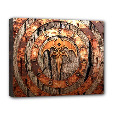 Queensryche Heavy Metal Hard Rock Bands Logo On Wood Deluxe Canvas 20  X 16  (stretched) by Sudhe