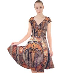 Queensryche Heavy Metal Hard Rock Bands Logo On Wood Cap Sleeve Front Wrap Midi Dress by Sudhe