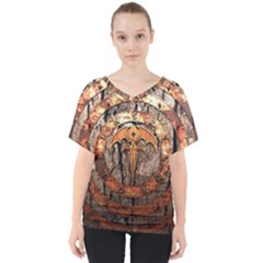 Queensryche Heavy Metal Hard Rock Bands Logo On Wood V-neck Dolman Drape Top by Sudhe