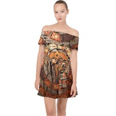 Queensryche Heavy Metal Hard Rock Bands Logo On Wood Off Shoulder Chiffon Dress by Sudhe