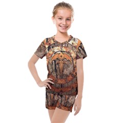 Queensryche Heavy Metal Hard Rock Bands Logo On Wood Kids  Mesh Tee And Shorts Set