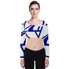 Sukhoi Aircraft Logo Velvet Long Sleeve Crop Top by Sudhe