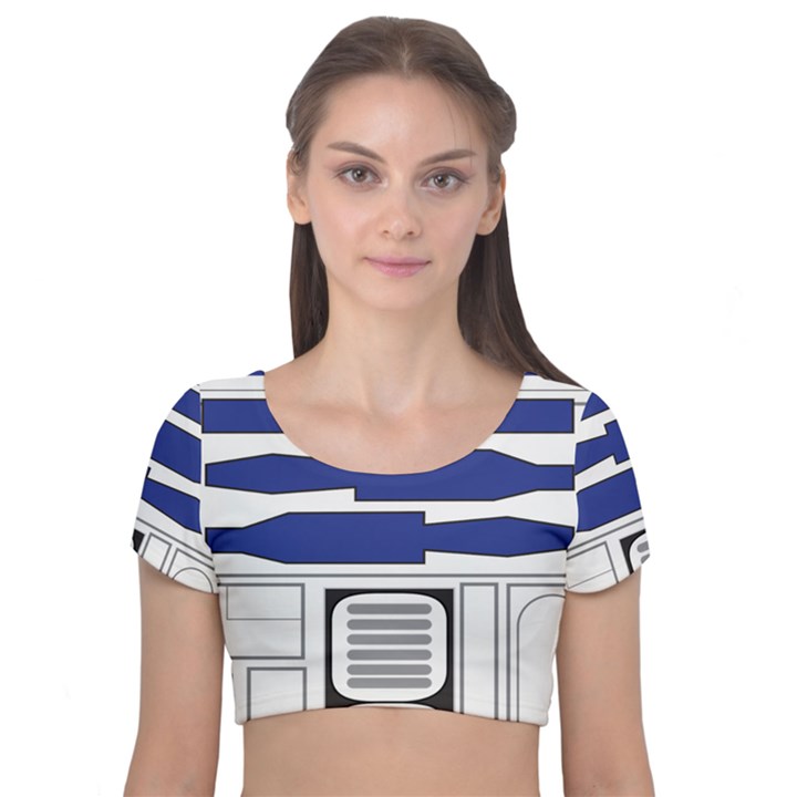 R2 Series Astromech Droid Velvet Short Sleeve Crop Top 