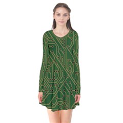 Circuit Board Electronics Draft Long Sleeve V-neck Flare Dress by Pakrebo