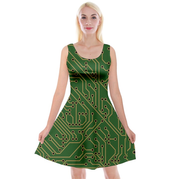 Circuit Board Electronics Draft Reversible Velvet Sleeveless Dress