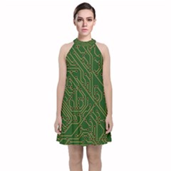 Circuit Board Electronics Draft Velvet Halter Neckline Dress  by Pakrebo