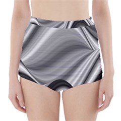 Waves Black And White Modern High-waisted Bikini Bottoms by Pakrebo