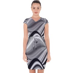 Waves Black And White Modern Capsleeve Drawstring Dress  by Pakrebo