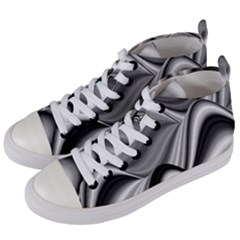 Waves Black And White Modern Women s Mid-top Canvas Sneakers by Pakrebo