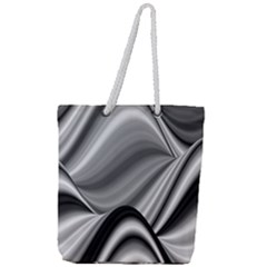 Waves Black And White Modern Full Print Rope Handle Tote (large) by Pakrebo