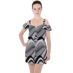 Waves Black And White Modern Ruffle Cut Out Chiffon Playsuit by Pakrebo