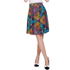 Grubby Colors Kaleidoscope Pattern A-line Skirt by Pakrebo