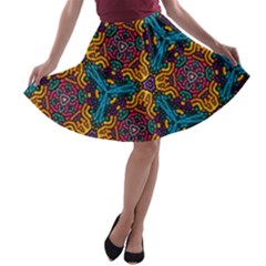 Grubby Colors Kaleidoscope Pattern A-line Skater Skirt by Pakrebo