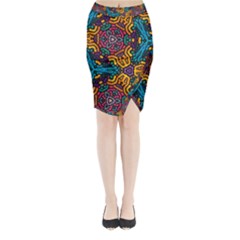 Grubby Colors Kaleidoscope Pattern Midi Wrap Pencil Skirt by Pakrebo