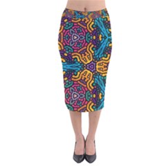 Grubby Colors Kaleidoscope Pattern Velvet Midi Pencil Skirt by Pakrebo