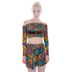 Grubby Colors Kaleidoscope Pattern Off Shoulder Top With Mini Skirt Set by Pakrebo