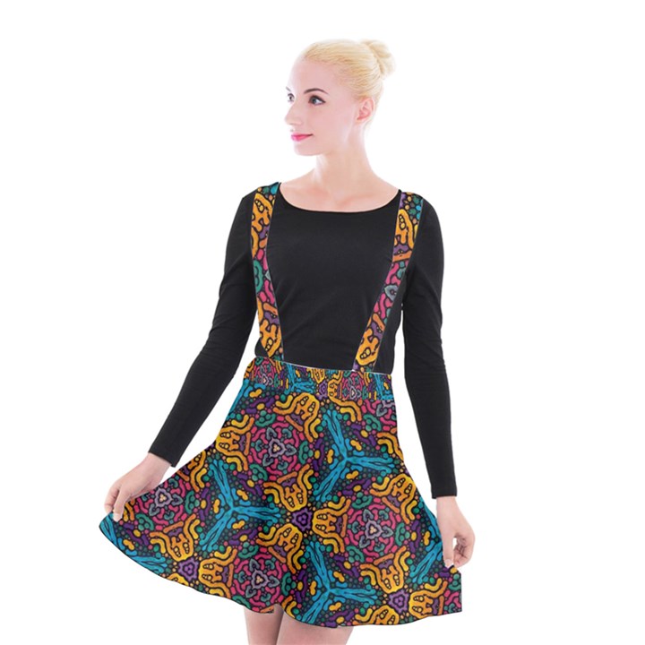 Grubby Colors Kaleidoscope Pattern Suspender Skater Skirt