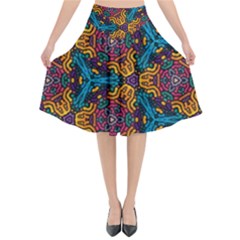 Grubby Colors Kaleidoscope Pattern Flared Midi Skirt by Pakrebo