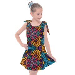 Grubby Colors Kaleidoscope Pattern Kids  Tie Up Tunic Dress by Pakrebo