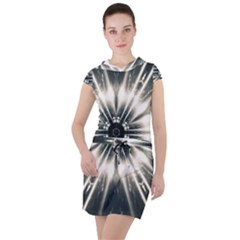 Abstract Fractal Pattern Lines Drawstring Hooded Dress