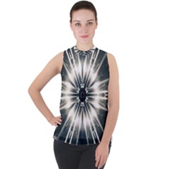 Abstract Fractal Pattern Lines Mock Neck Chiffon Sleeveless Top