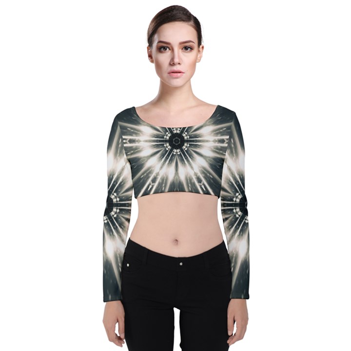 Abstract Fractal Pattern Lines Velvet Long Sleeve Crop Top