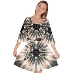 Abstract Fractal Pattern Lines Velour Kimono Dress