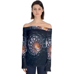 Abstract Fractal Pattern Galaxy Off Shoulder Long Sleeve Top by Pakrebo